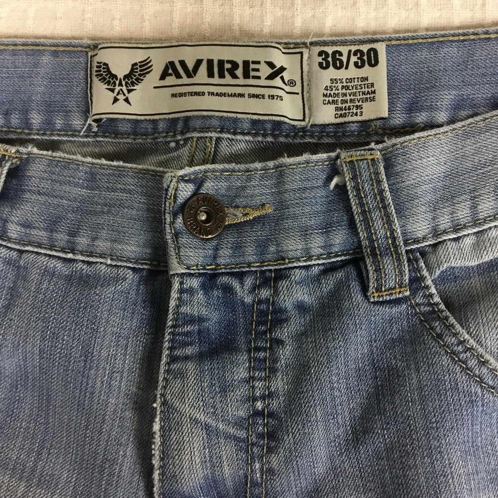 Avirex Mens 36x30 Wide Leg Baggy Jeans Light Wash Blue Embroidered Y2K Hip Hop